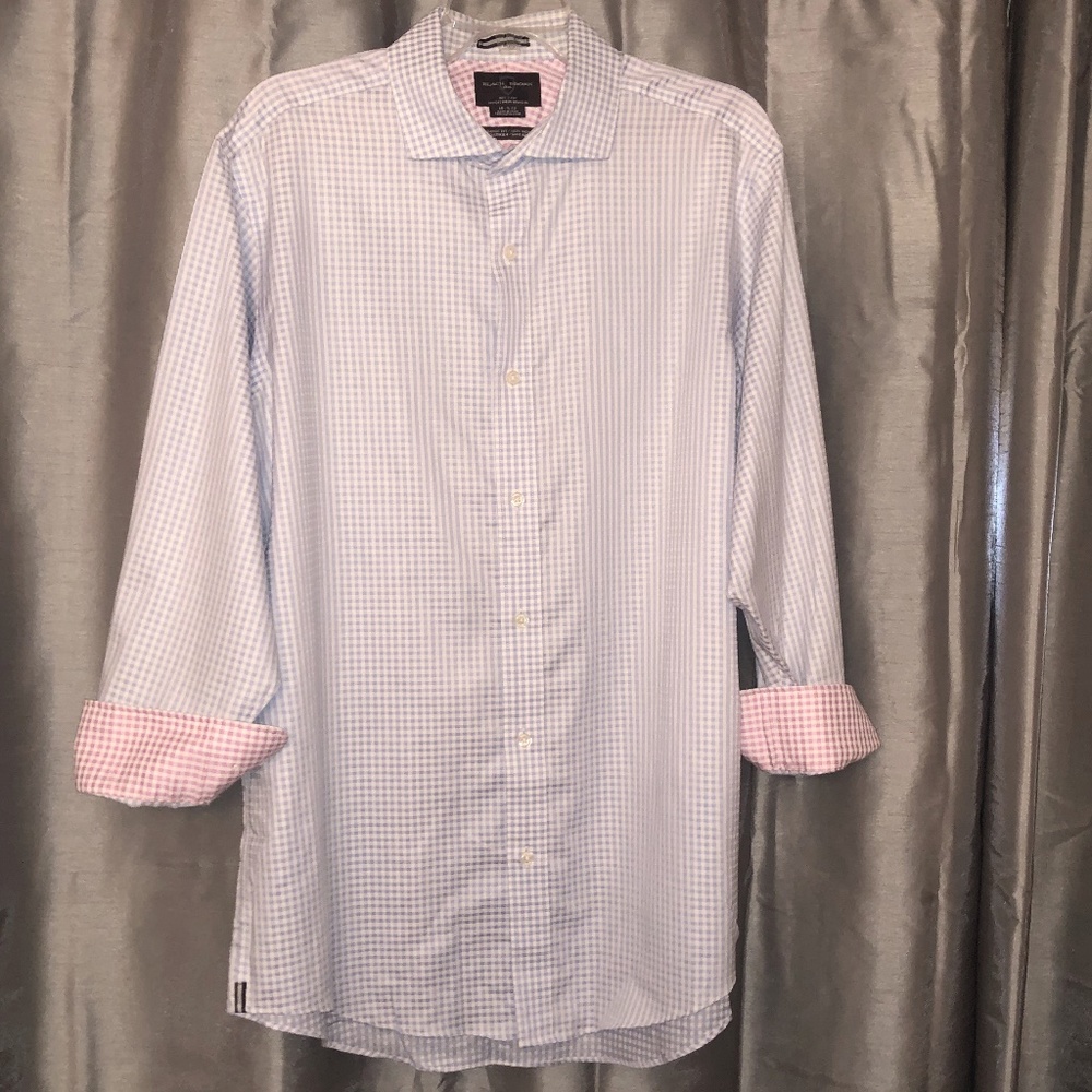 Blue Check Contrast Cuff Dress Shirt, 16.5